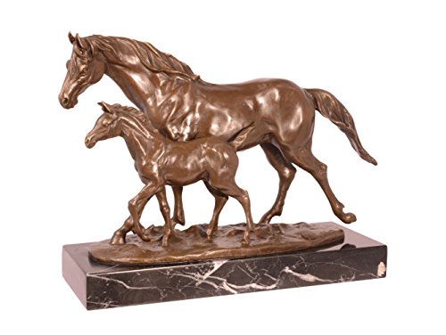 Bronzefigur Skulptur Motiv: Pferd und Fohlen auf Marmorsockel bronze Länge 33 cm