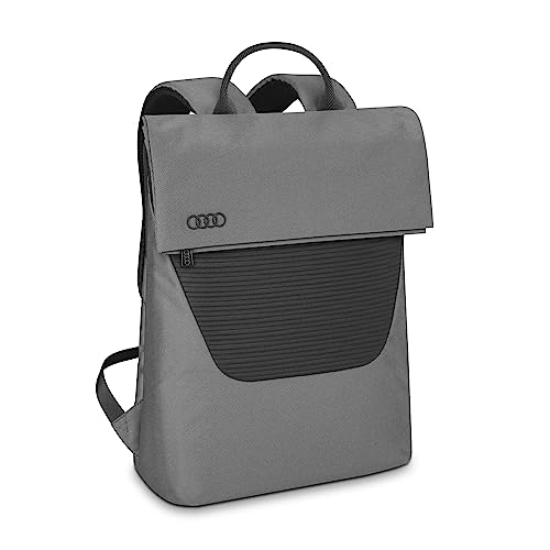 Audi 3152300400 Rucksack Backpack Ringe Logo Tasche, gepolstertes Laptopfach für 15 Zoll Laptops, grau/schwarz