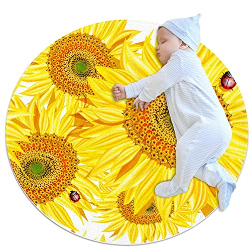 Kindergarten Teppich Weiße gelbe Sonnenblume Runde Teppiche für Princess Castle Weiche kreisförmige Teppiche für Kinder Baby Schlafzimmer Playhouse Teppich Kinderzimmer Teppiche 100x100cm