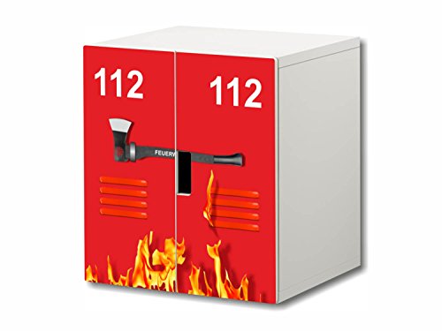 "Feuerwehr" Möbelfolie / Aufkleber - STK02 -  passend für die Kinderzimmer Kommode / Schrank mit 2 Türen STUVA von IKEA - Bestehend aus 2 passgenauen Möbelfolien (Korpus 60 x 64 cm) Möbel Nicht Inklusive | STIKKIPIX