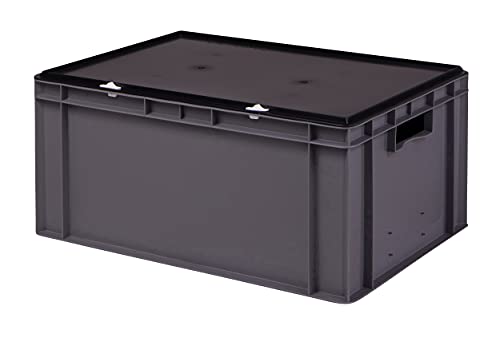 Stabile Profi Aufbewahrungsbox Stapelbox Eurobox Stapelkiste mit Deckel, Kunststoffkiste lieferbar in 5 Farben und 21 Größen für Industrie, Gewerbe, Haushalt (grau, 60x40x28 cm)