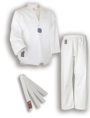 Ju-Sports Taekwondo Anzug Bonsai Weiß 150 I Dobok Taekwondo speziell für Kinder I Taekwondo Kimono inkl. weißem Gürtel I Hose mit Kickzwickel I 100% Baumwolle