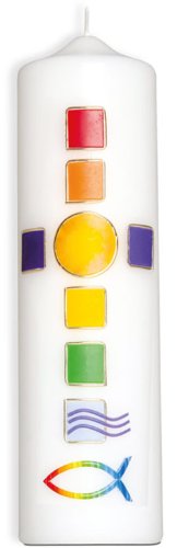 Christliche Geschenkideen °° Kerze Mosaik-Regenbogenkreuz handgefertigt, Höhe 22cm, Ø6cm