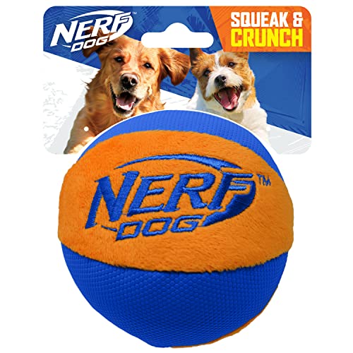Nerf Dog Trackshot Ball Hundespielzeug mit interaktivem Quietscher und Crunch, leicht, langlebig und wasserabweisend, 11,4 cm, für mittelgroße/große Rassen, Einzeleinheit, Blau/Orange
