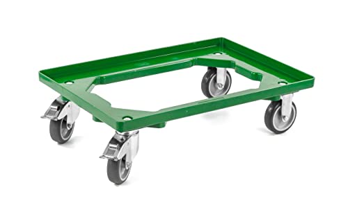 aidB Kunststoff Transportroller Offen - Grün - mit Gummiräder, 2 Lenkrollen und 2 Bremsrollen - Einzel