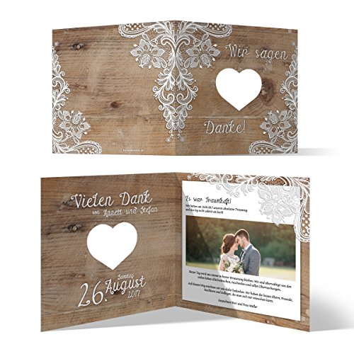 Lasergeschnittene Hochzeit Danksagungskarten (40 Stück) - Rustikal mit weißer Spitze - Dankeskarten