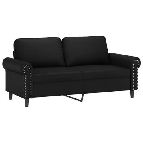 vidaXL Sofa 2-Sitzer, Loungesofa Couch mit Armlehnen Rückenkissen, Wohnzimmersofa Designsofa Metallgestell, Sitzmöbel Zweisitzer, Schwarz Kunstleder