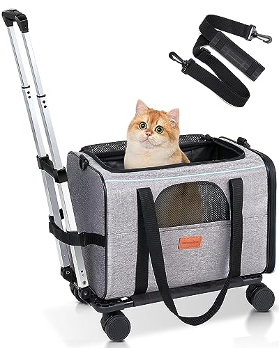 Transporttasche für Katze mit Rollen, Faltbarer Katzentransportbox Hundetragetasche Transportbox Hund mit Trolley für kleine Hunde und Katzen
