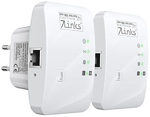 7links Internet Verstärker: 2er-Set Mini-WLAN-Repeater mit WPS-Taste, 300 Mbit/s, 2,4 GHz & LAN (WLAN Verstärkung, Mobiler WLAN Repeater, Geräteanschluss)
