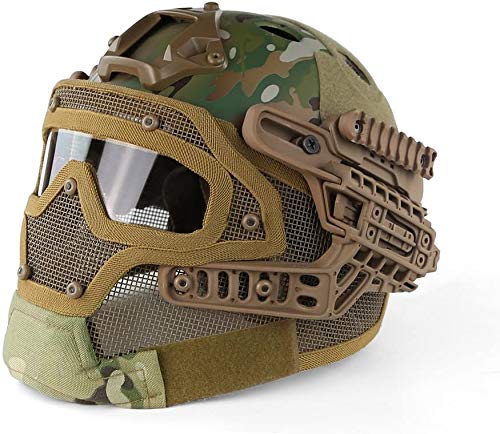PJ Schneller Helm Airsoft Paintball-Schutz Vollgesichts-Multicam-Helm ABS Taktische CS-Maske mit Schutzbrille, CS Paintball-Schießen, Jagen, Radfahren, Motorrad, Outdoor-Sport