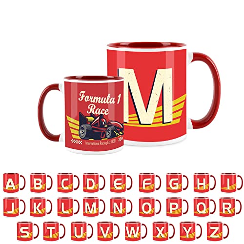 Purely Home Formel 1 Tasse mit Buchstaben M, Rot, für Kaffee, Tee, personalisierbar