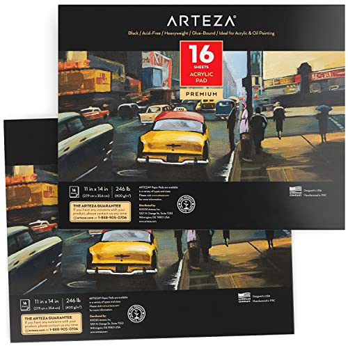 Arteza Acryl-Pad, 2 Stück, schwarz, 15,2 x 15,2 cm, 111,6 kg Papier, je 16 Blatt, Kunstbedarf für Acrylmalerei, Ölmalerei und Zeichnung