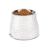 Flexzion Hundenapf, Futternapf, erhöhter Fressnapf für kleine-/mittelgroße Hunde - 600 ml, Edelstahl Trinknapf mit Melamine Ständer und Rutschfester Füße, Napfständer für alte-/Langohrhunde, Risse