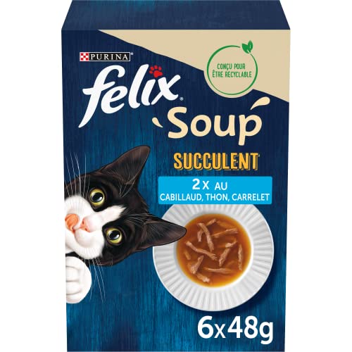 Felix Sup Fischauswahl 6 x 48 g – Suppen in Beuteln für ausgewachsene Katzen – 8 Stück