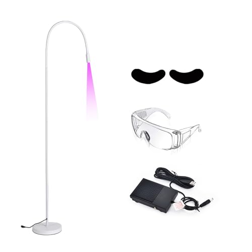 Roboraty UV-LED-Licht-Wimpernverlängerungssystem, 5-W-LED-Wimpernlampe, Augenbrille, Kleber in 1–3 Sekunden ausgehärtet, mit Fußpedal,White