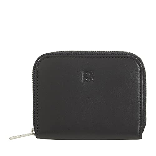 DuDu Geldbörse für Herren und Damen, kleine Tasche aus farbigem Leder mit Reißverschluss, Kartenhaltertaschen, kompakte Brieftasche Schwarz Rose