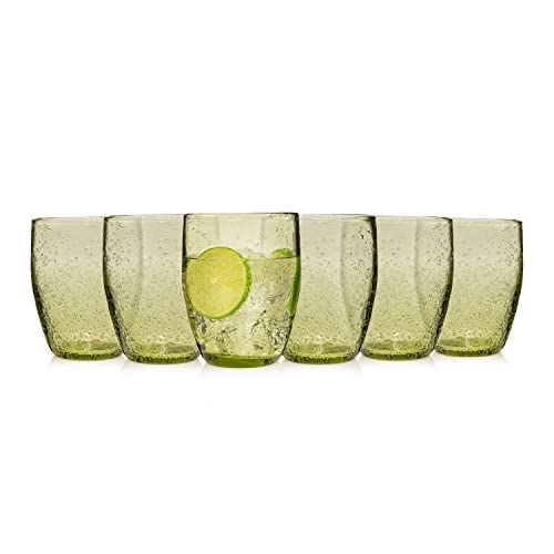 SÄNGER | Trinkgläser Set London, 6-teiliges Gläser Set in Grün für 6 Personen aus Glas, Wassergläser, Tropfen Textur