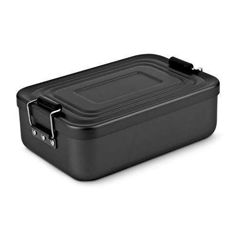 ROMINOX Geschenkartikel Lunchbox // Quadra verschiedene Varianten – hochwertige Aluminium Aufbewahrungsbox, praktisch und leicht, Proviantbox mit Dichtungsring (Schwarz matt, Medium)