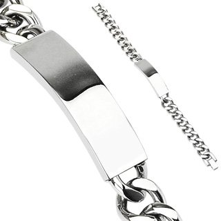 Bungsa Herren Armband massiv mit Gravurplatte Silber aus 316L Edelstahl