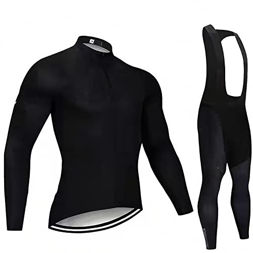 MAOTN Fahrradbekleidung Set Langarm Herren, Radsport trägerhosen/Pants mit 3D Gel polsterung, rennrad Trikot rennanzug, warmes radtrikot Herbst und Winter,Black2,S