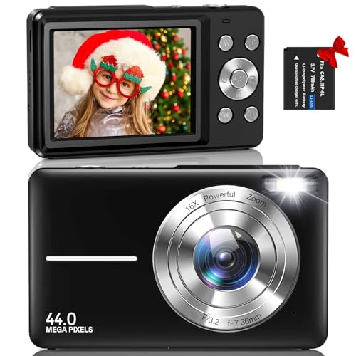 Digitalkamera, Nsoela Fotokamera Kompaktkamera mit 32GB Karte 44MP Fotoapparat 1080P HD Vlogging Kamera mit LCD-Bildschirm 16X Digitalzoom & 1 Batterien für Teenager,Anfänger, Jungen, Mädchen