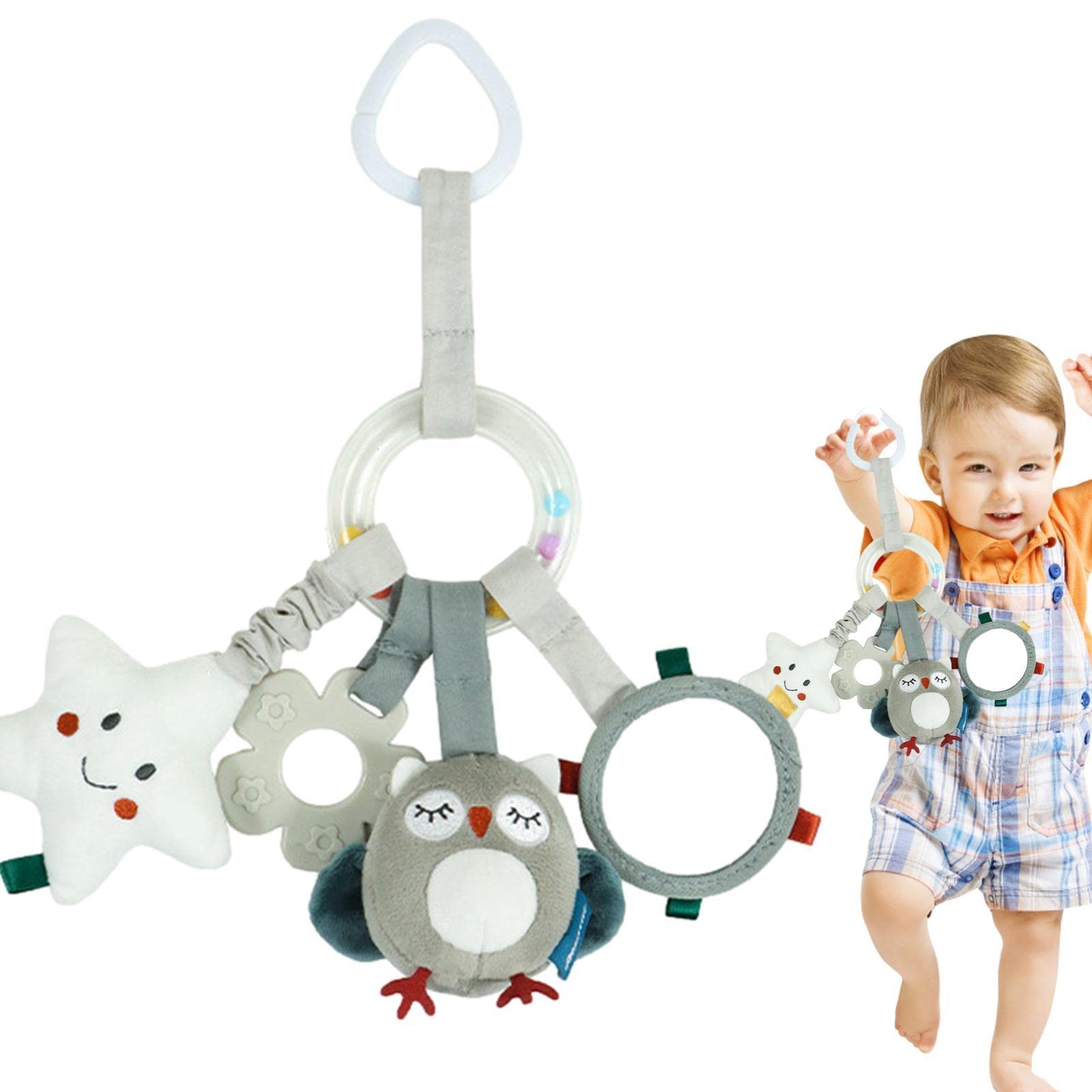 Autositz-Spielzeug - Beißring Spielzeug zum Aufhängen für Babys - Weiches Baby-Plüsch-Aktivitätskinderwagen-Spielzeug mit sensorischen Details für neugeborene Kleinkinder, Mädchen, Jungen, Delr