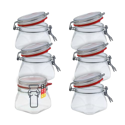 Flaschenbauer - 6-teiliges Set Drahtbügel-Vorratsgläser 550ml, geeignet als Einmach- und Fermentierglas, zur Aufbewahrung, zum Befüllen, leere Gläser mit Drahtbügel - Made in Germany