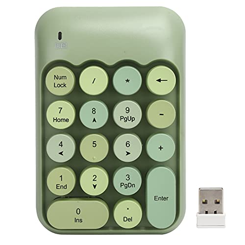 Drahtlose Ziffernblöcke, Ziffernblock Ziffernblock 18 Tasten mit Vintage Round Keycap Tragbare 2,4 GHz Zifferntastatur für Laptop, PC, Desktop(x910 grüne Mischfarben-Funktastatur)