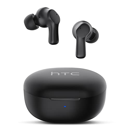 HTC True Wireless Earbuds 1 Bluetooth 5.1 mit USB-C-Ladehülle, 32 Stunden Spielzeit, integriertes Mikrofon mit ENC, Touch-Steuerung, kabellose Ohrhörer, Schwarz