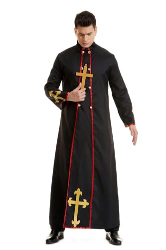 WSZJLN Halloween Horror Priester schwarze Robe Cosplay Drama Bühnenstück Kostüm männlich Missionar Priester Kostüm-schwarz-M
