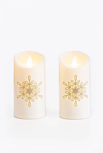 LED-Kerzen Snowflake, 2er Set, Ø je 7,5 cm, Höhe 15 cm, 6-Stunden-Timer, Batteriebetrieb (jede Kerze für 3 x AA-Batterien, nicht enthalten)