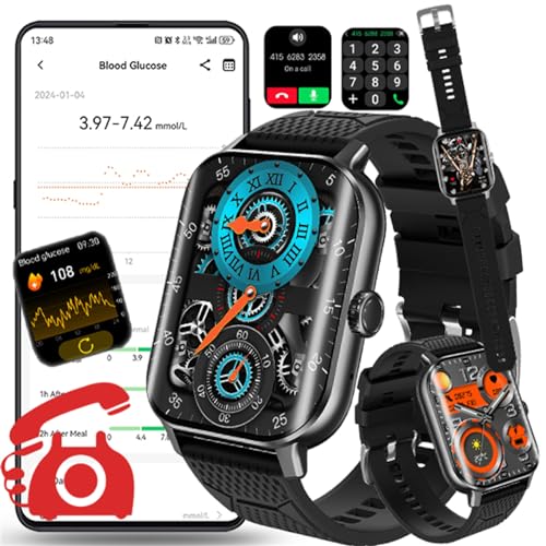 Fohatu W11 𝐁𝐥𝐮𝐭𝐳𝐮𝐜𝐤𝐞𝐫𝐆𝐥𝐮𝐜𝐨𝐬𝐞 Smartwatch Fitness-Tracker,Fitnessuhr Mit Smartwatch Mit Bluetooth -Anruf,𝐃𝐢𝐚𝐛𝐞𝐭𝐞𝐬 Smart Fitness Tracker Pulsschlag Blutdruck Schlafmonitor,C