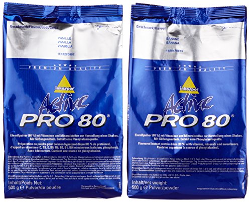 Inkospor Active Proteinshake Pro 80 Beutel 2er Mix Pack (2 x 500 g) Vanille/Banane, 1er Pack (1 x 1 kg)