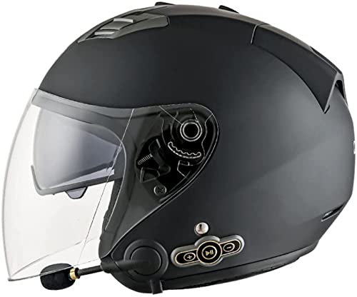 Bluetooth-Vintage-Motorrad-Halbhelm, Erwachsene, Herren, Damen, Offener Helm, ECE-Zugelassener Sturzhelm Mit Doppelvisier, Halbschalen-Motorrad-Jet-Helm C,M=57-58CM