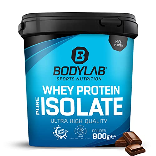 Whey Protein Isolate 900g Schokolade Bodylab24, Eiweißpulver aus Whey Isolat, Whey Protein-Pulver kann den Muskelaufbau unterstützen, konzentriertes Iso-Whey-Protein frei von Aspartam