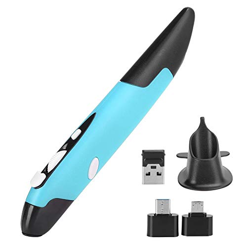 fasient Kabelloser Maus-Stift,2,4G Optische USB-Maus mit einstellbaren DPI auf 800/1200/1600,Ergonomisches Maus mit UCB-C & Micro-USB-Adapter für Computer PC Notebook(Blau)