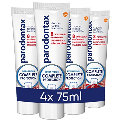 Parodontax Complete Protection EF Zahnpasta, 4x75ml, hilft Zahnfleischbluten zu reduzieren und vorzubeugen