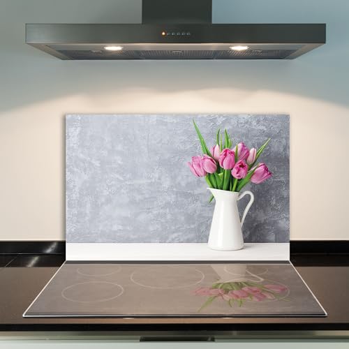 DAMU Ceranfeldabdeckung 1 Teilig 80x52 cm Herdabdeckplatten aus Glas Blumen Pink Elektroherd Induktion Herdschutz Spritzschutz Glasplatte Schneidebrett