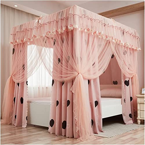 Himmelbetthimmel für Mädchen, luxuriöser Betthimmel mit rosa Moskitonetz, verdunkelnd und staubdicht – Schlafzimmerdekoration (Größe: 150 x 200 x 200 cm)