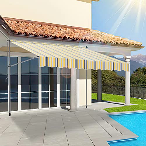 SWANEW Klemmmarkise Balkonmarkise Sonnenschutz mit Handkurbel, UV-beständig höhenverstellbar, aus Metall und Polyester, ohne Bohren, 400 x 120 cm, Gelb Blau
