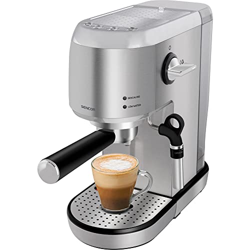 SENCOR Espressomaschine, Cappuccino und Latte, Kaffeebohnen, italienische Pumpe 20 bar und Milchaufschäumer – Espresso-Bohnenmaschine, Thermoblock, mit patentierter Dampfdüse, Barista Express
