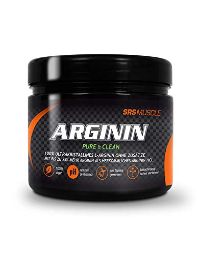 SRS Muscle - Arginin, 250 g, Neutral | 100% pur ohne Verbindungen | ultrakristallin | aus pflanzlicher Tapioka gewonnen | speziell pH-basisch | 100% vegan | deutsche Premiumqualität