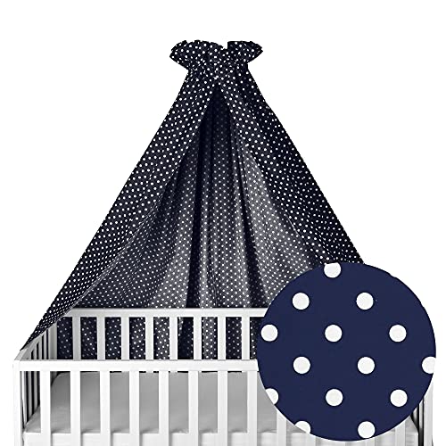 Sugarapple Himmel für Babybetten, Kinderbetten quer verwendbar, dunkelblau mit weißen Punkten, 100% Öko-Tex Baumwolle, 280x170 cm