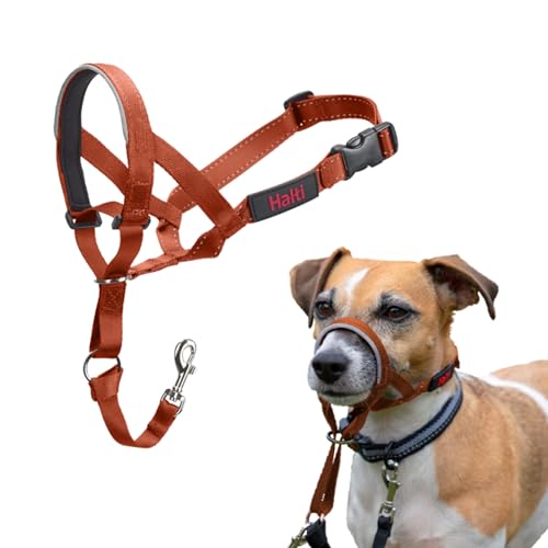 HALTI Halfter - um zu verhindern, DASS Ihr Hund an der Leine zieht Verstellbar, reflektierend und leicht, mit gepolstertem Nasenband, Hundetraining Anti Zug Halsband für kleine Hunde (Größe 1, Burnt