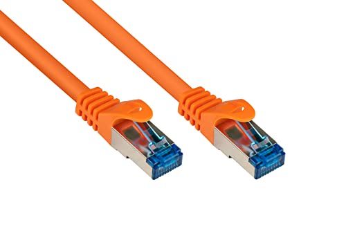 Good Connections Cat.6A Ethernet LAN Patchkabel mit Rastnasenschutz RNS, S/FTP, PiMF, halogenfrei, 500MHz, OFC, 10-Gigabit-fähig (10/100/1000/10000-Base-T Ethernet Netzwerke) - z.B. für Patchpanel, Switch, Router, Modem - orange, 25m