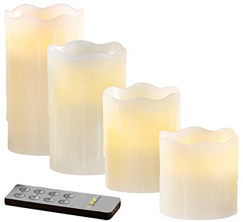 Britesta LED Kerzen: 4 flackernde LED-Echtwachskerzen mit abgestufter Höhe, weiß (LED Adventskerzen, LED-Echtwachs-Kerzen, Teelichter mit Timer)