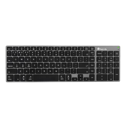 NGS Fortune-BT- Wiederaufladbare kabellose Multi-Device Tastatur, Bluetooth 5.0, Reichweite 10 Meter, QWERTY Portugiesisch, Farbe Schwarz
