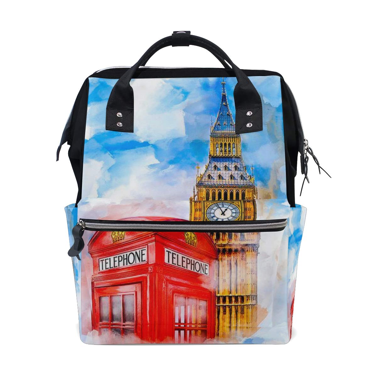 Big Joke Wickelrucksack Vintage London Big Ben England Flag Art Multifunktional Große Kapazität Baby Wickeltasche Reißverschluss Casual stylisch Reise Rucksäcke für Mama Papa Baby Pflege