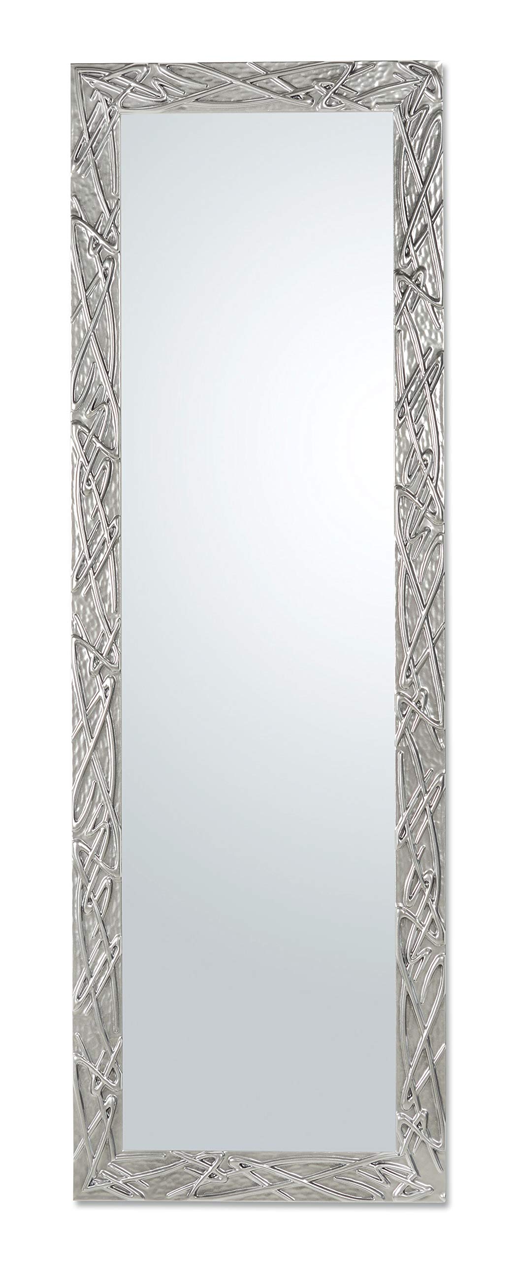 MO.WA Spiegel Wandspiegel Lehnspiegel Holzrahmen Modern cm. 47x142 Vertikal und Quer, Silber Glanz Spiegel Flurspiegel Holzspiegel Ganzkörperspiegel Bodenspiegel