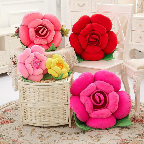 3D Colorful Roses Dekokissen Plüsch Sofa Auto Büro Rückenkissen Valentines Geschenk
